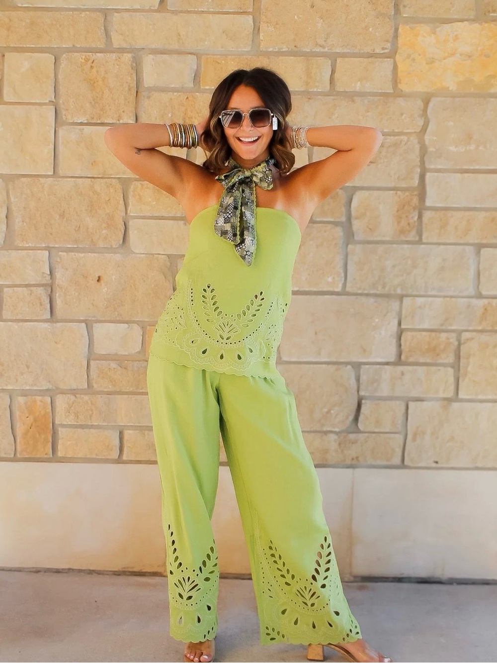 Needii EMBROIDERED Cut PANTS Lime Green  Inseam 30 Small